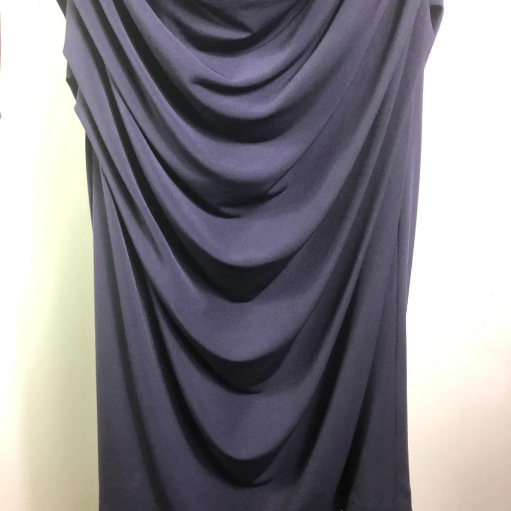 SUZU CHIN for MAGGI BOUTIQUE grape long sleeves dress, ruched front & back. - Picture 8 of 11